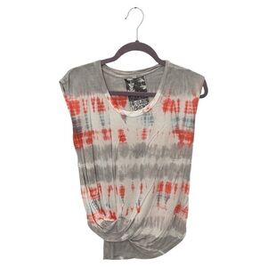 Young Fabulous & Broke Gray and Coral Tie-Dye Knot Front Tank